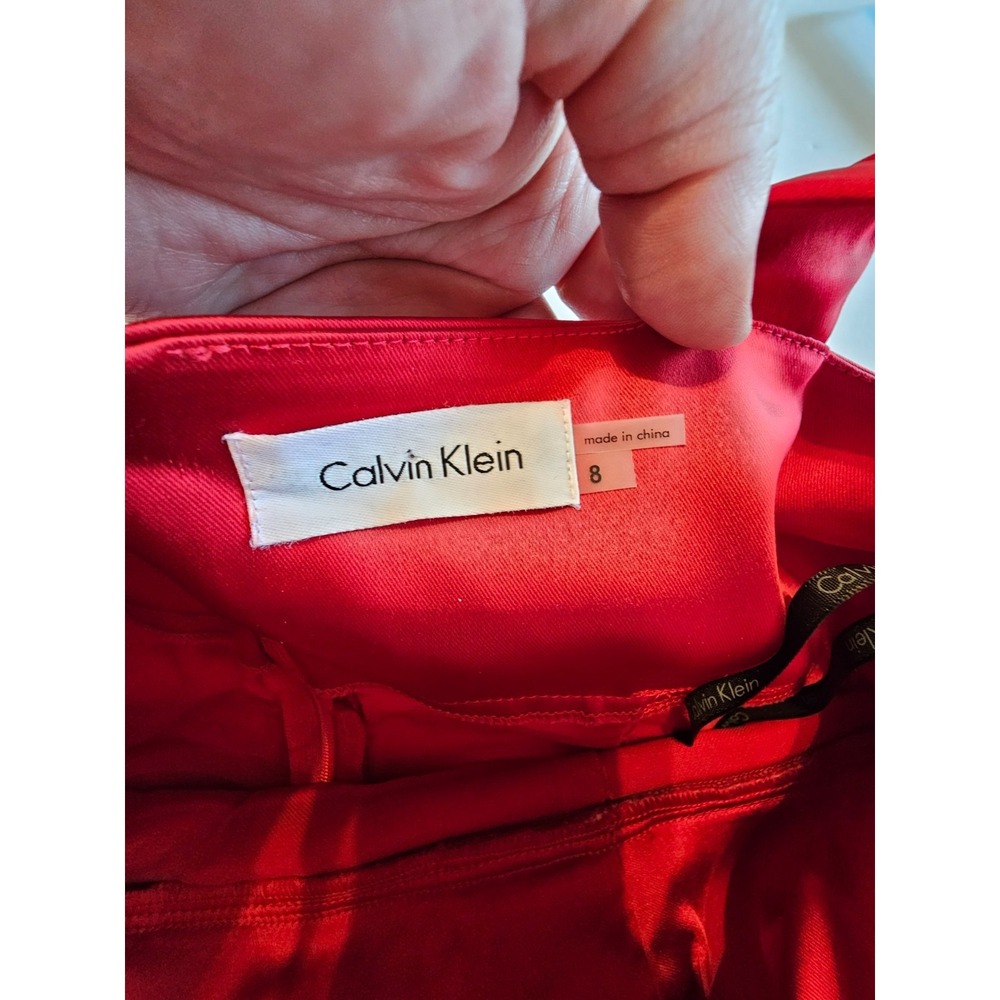 Calvin Klein SIZE 8 Dress Satin Rouge Red Short Tiered Holiday Sleeveless - Picture 4 of 10